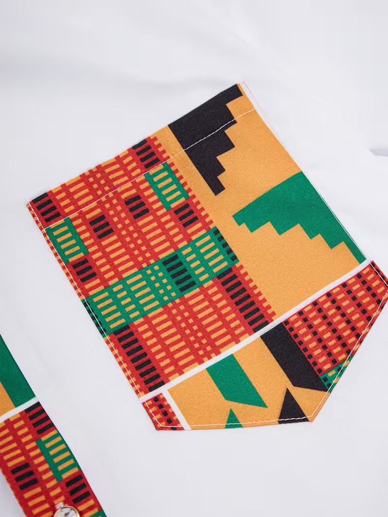 Chemise Homme Blanche Wax Africain – Détails Ankara  | L'île de Gorée
