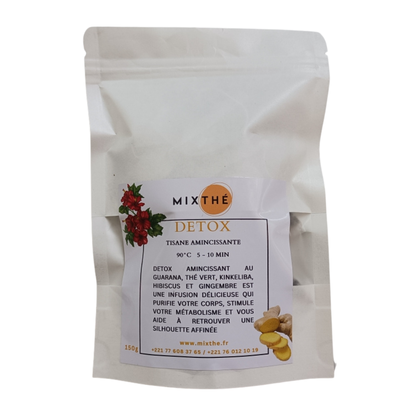Tisane Détox Minceur Bio | Guarana, Thé Vert, Kinkeliba, Hibiscus & Gingembre – 90G | MixThé