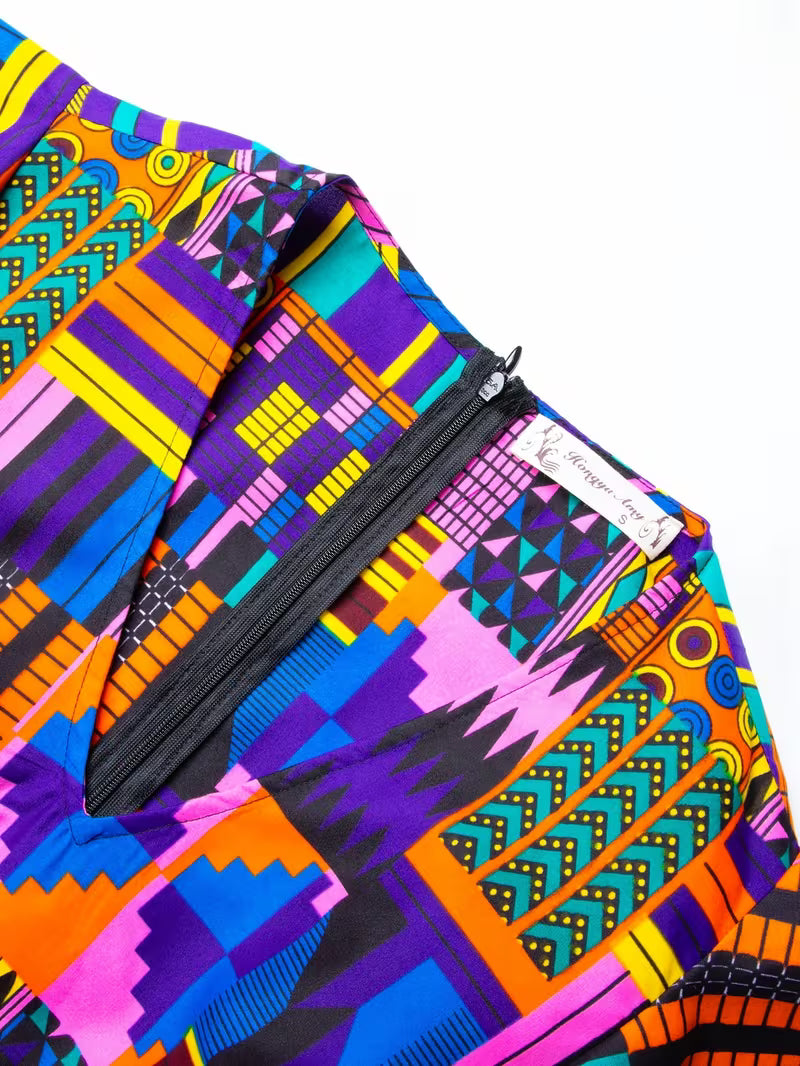 Blouse Femme Imprimé Africain Ankara | Motif Géométrique Multicolore Wax – L'île de Gorée