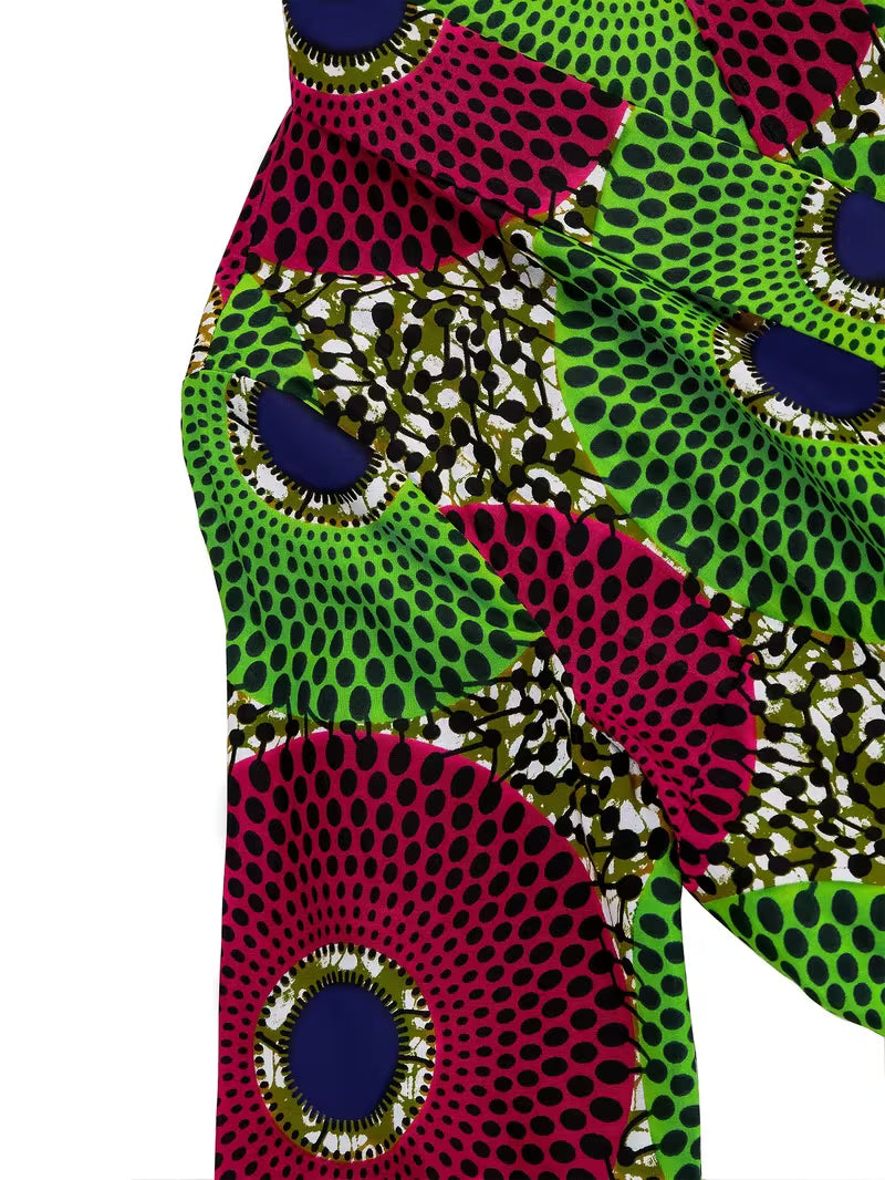 Veste Femme Col V Wax Africain – Motif Géométrique Violet & Vert | L'île de Gorée