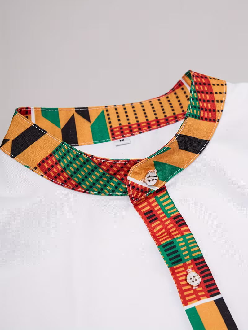 Chemise Homme Blanche Wax Africain – Détails Ankara  | L'île de Gorée