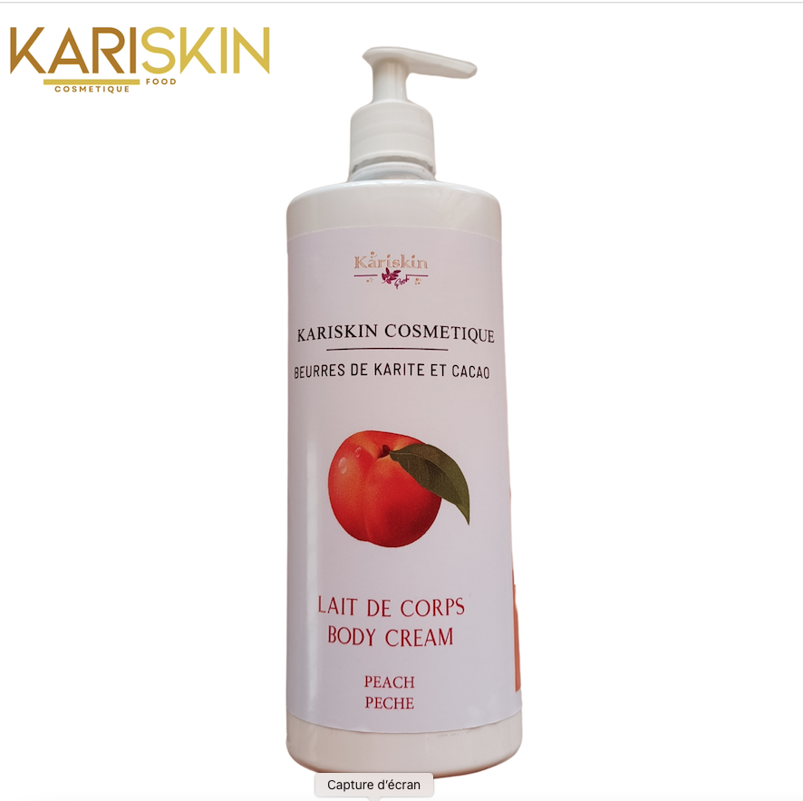 Lait de Corps au Karité Pêche 500ML | Beurre de Cacao, Baobab & Coco | Hydratation Intense | Kariskin
