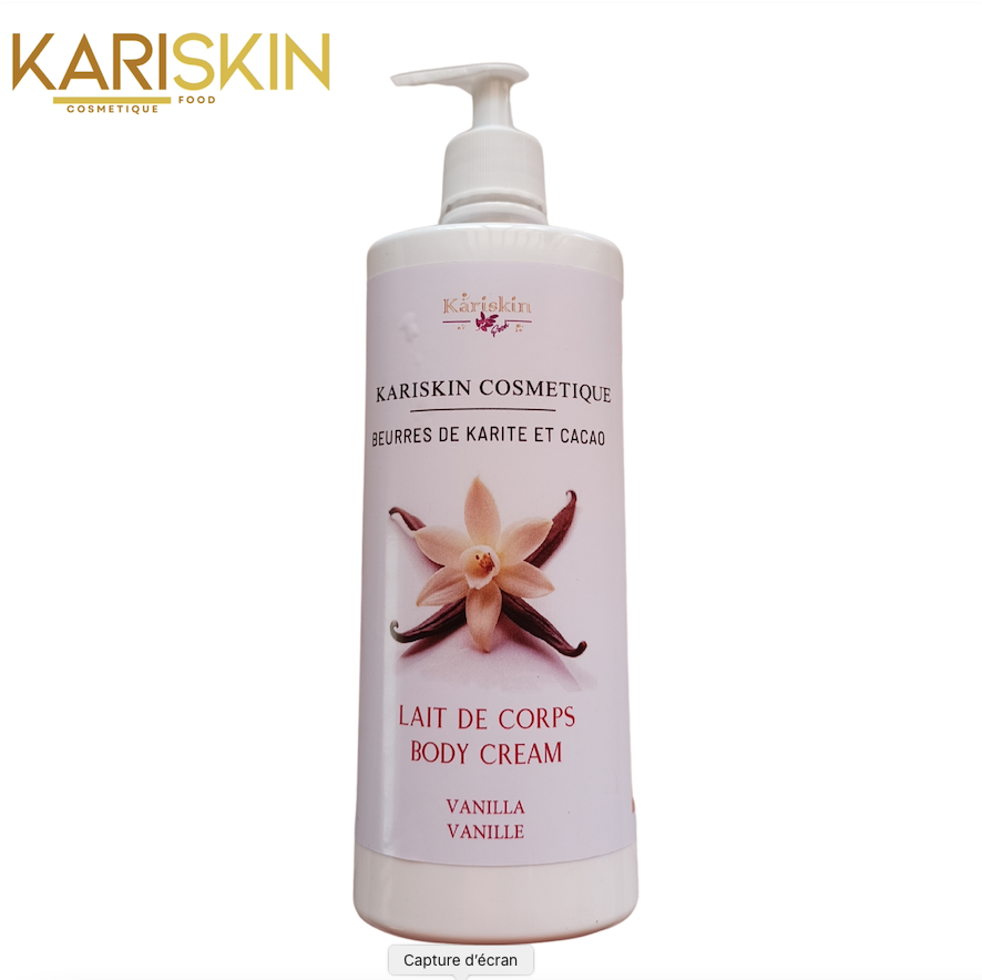 Lait de Corps au Karité Vanille 500ML | Beurre de Cacao, Baobab & Coco | Hydratation Intense | Kariskin