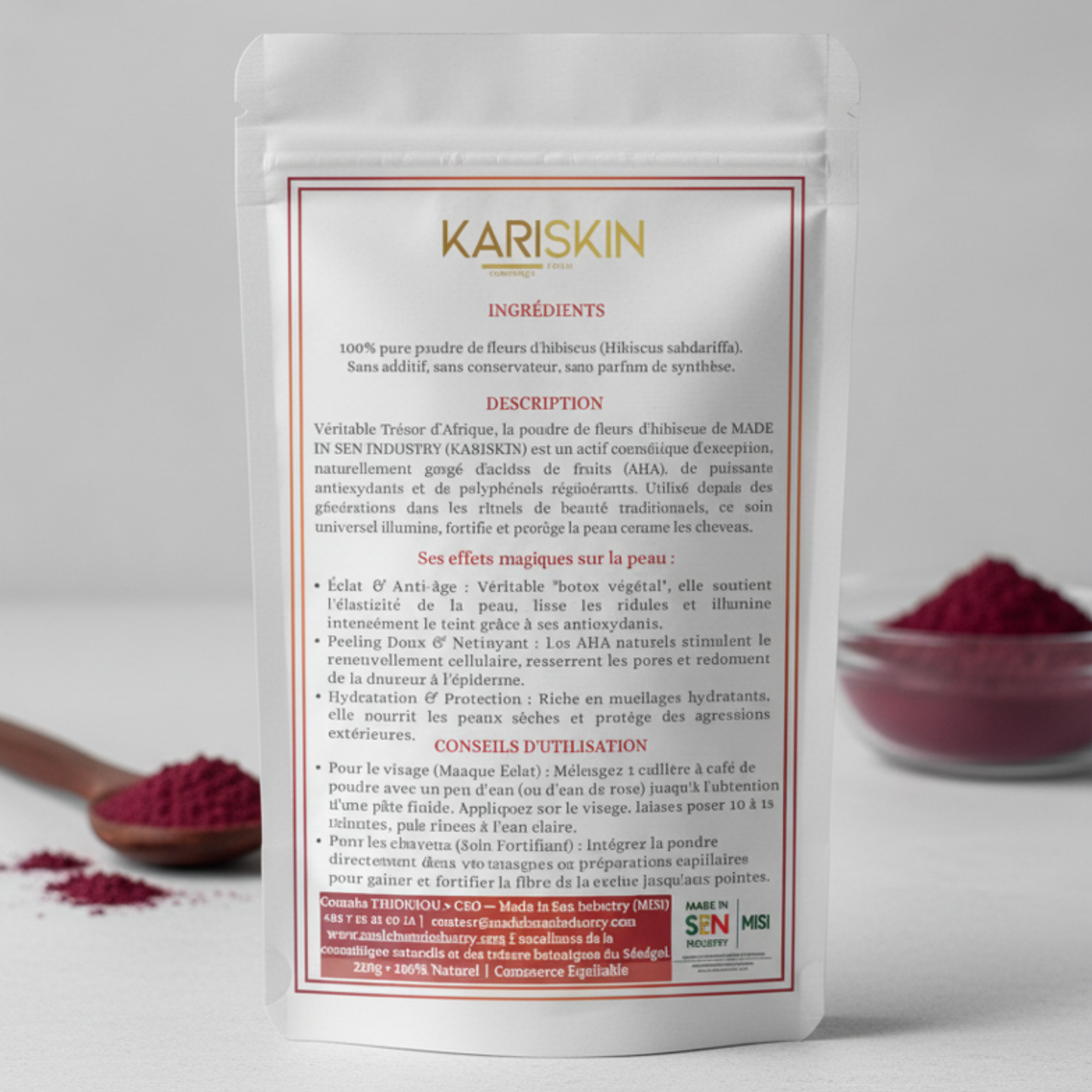 Poudre de Fleurs d’Hibiscus | Éclat & Jeunesse de la Peau | Cheveux & Visage – 250G | Kariskin
