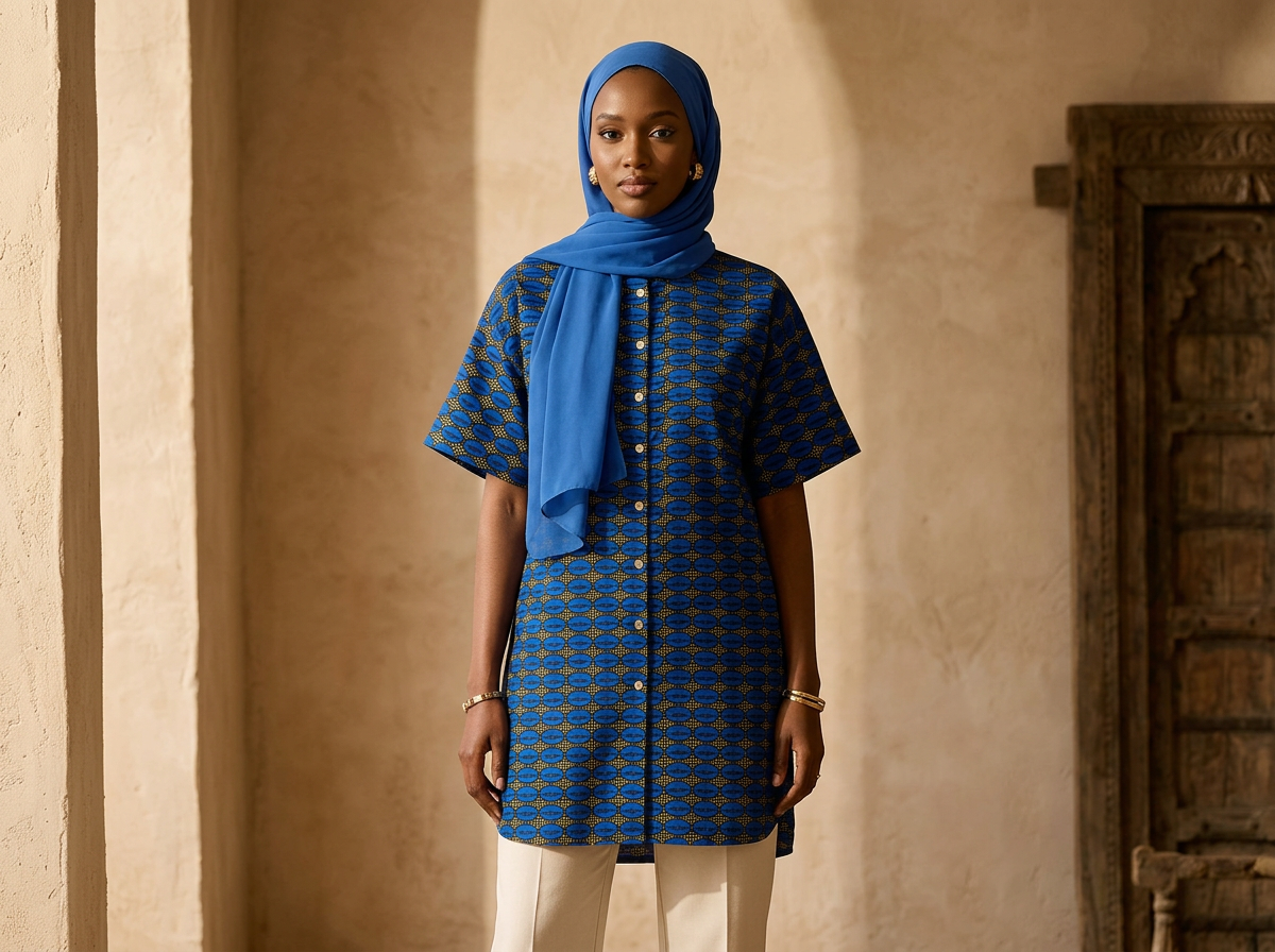 Chemise Longue Wax Bleu Royal – Gorée