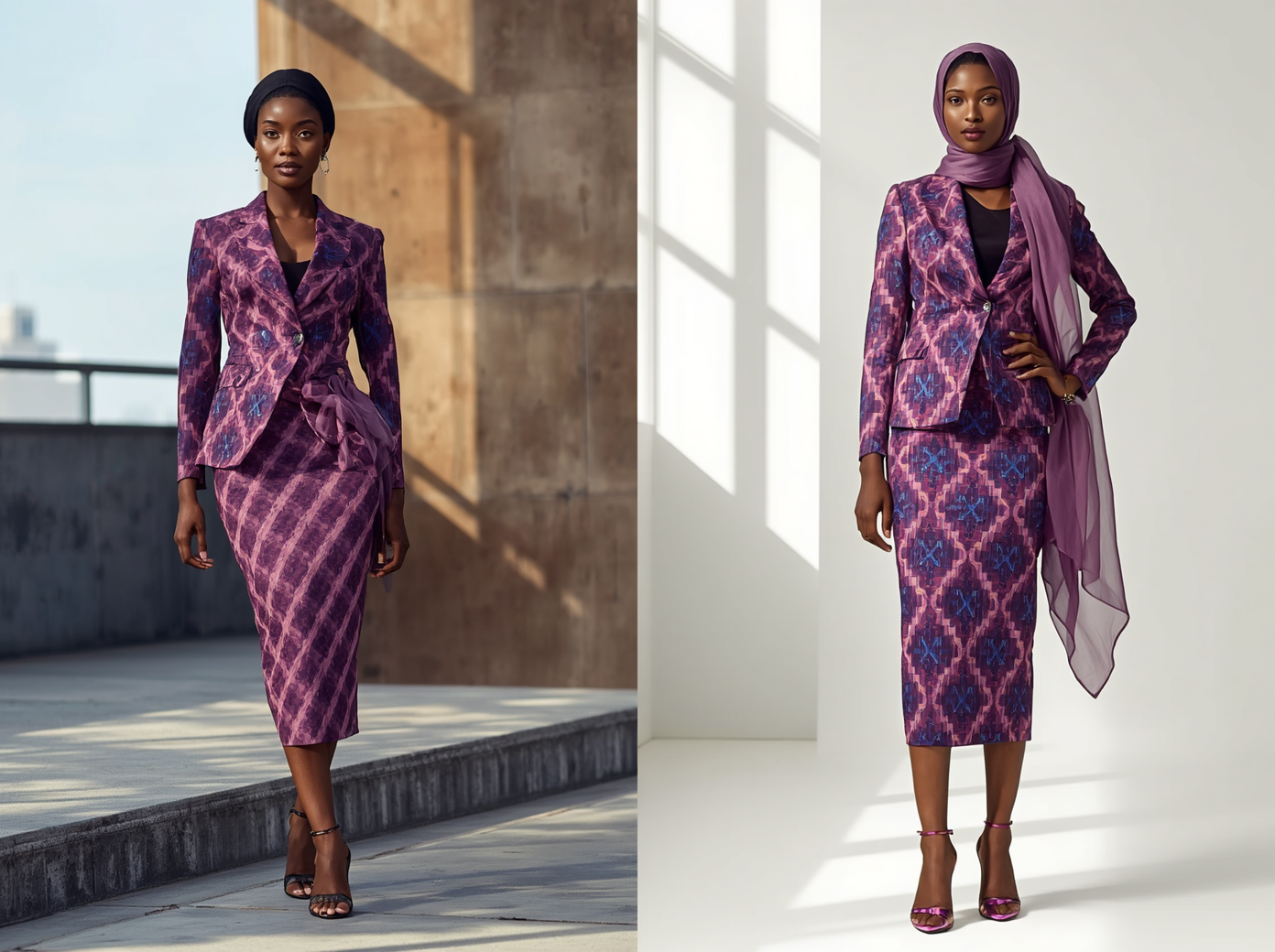 Tailleur Wax Violet – Veste & Jupe Crayon – Gorée