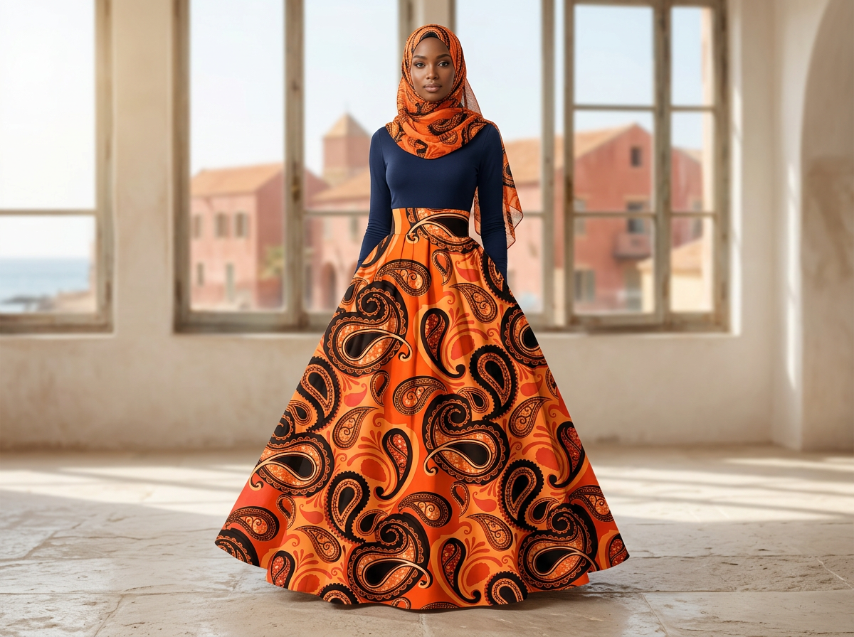 Jupe Longue Wax Orange Paisley – Gorée