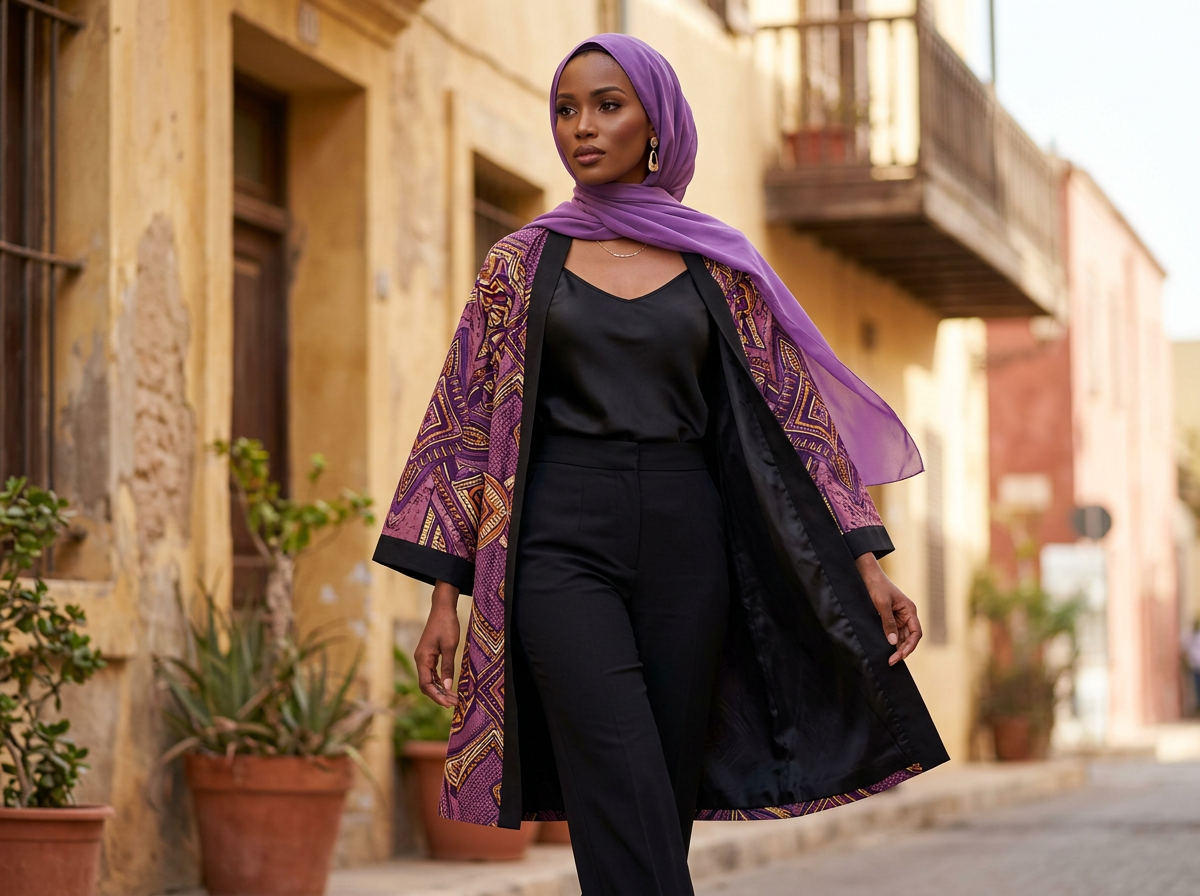 Veste Longue Kimono Wax Violette – Gorée