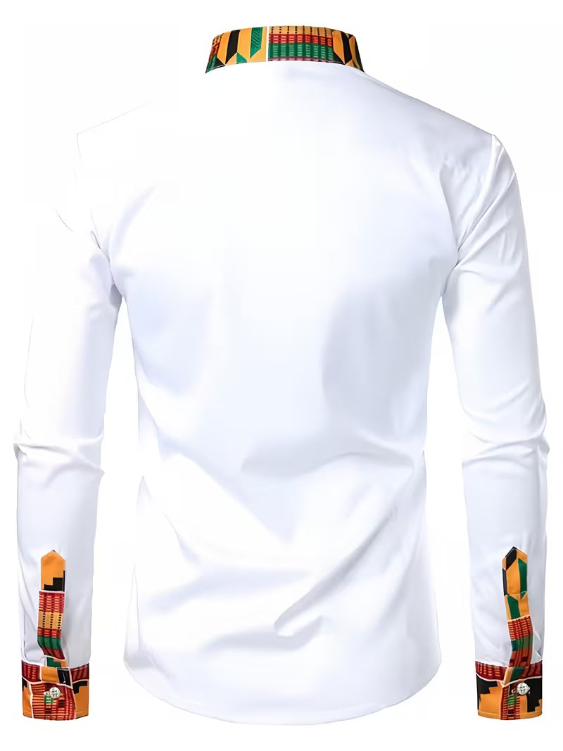 Chemise Homme Blanche Wax Africain – Détails Ankara  | L'île de Gorée