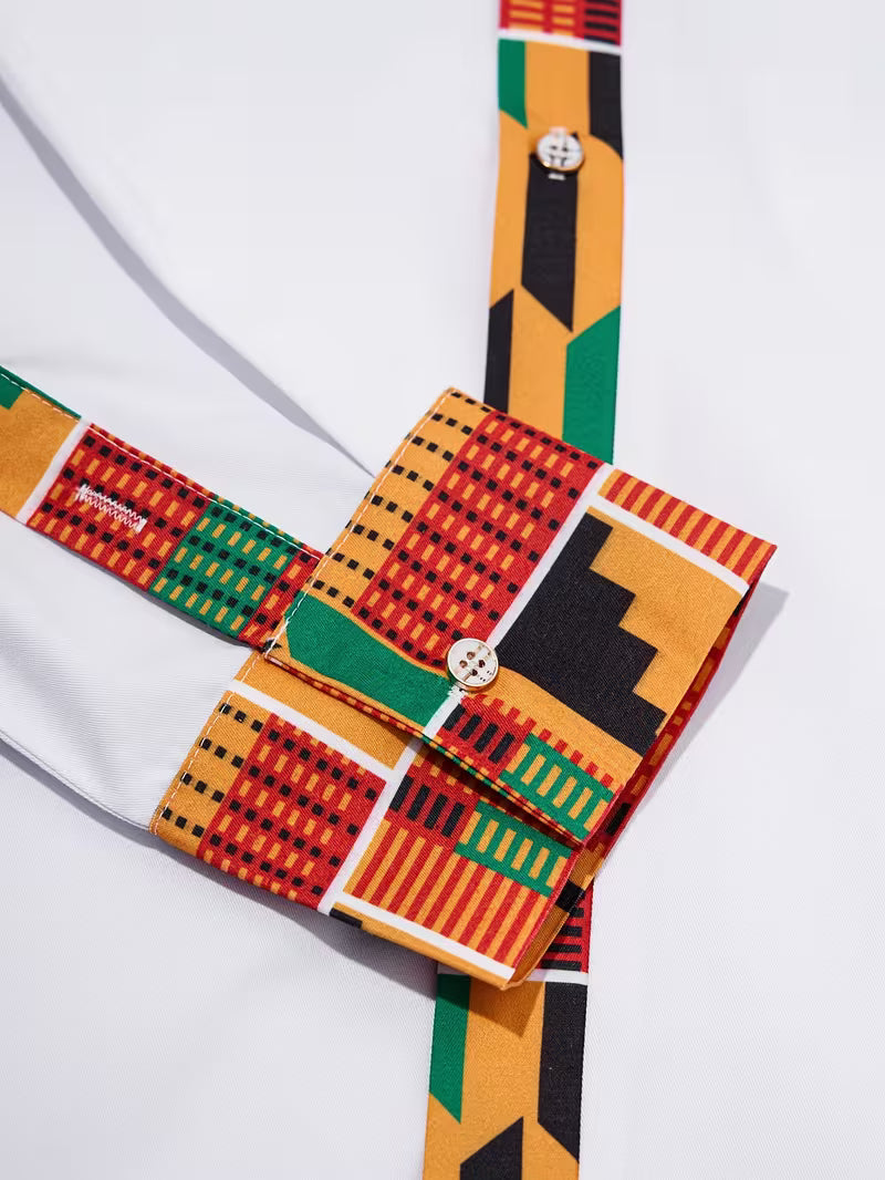 Chemise Homme Blanche Wax Africain – Détails Ankara  | L'île de Gorée