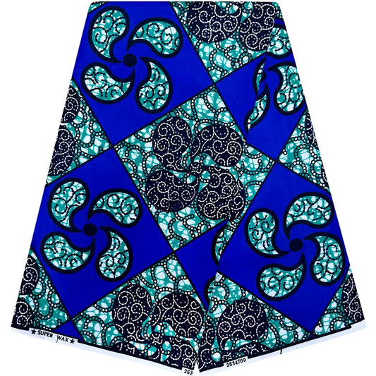 Tissu Imprimé Africain Ankara Kente – Motif Géométrique Bleu vert | 5,49 Mètres