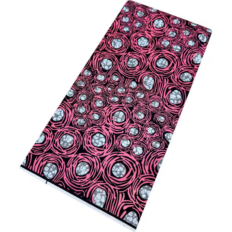Tissu Imprimé Africain Ankara Kente – Motif Géométrique rose | 5,49 Mètres