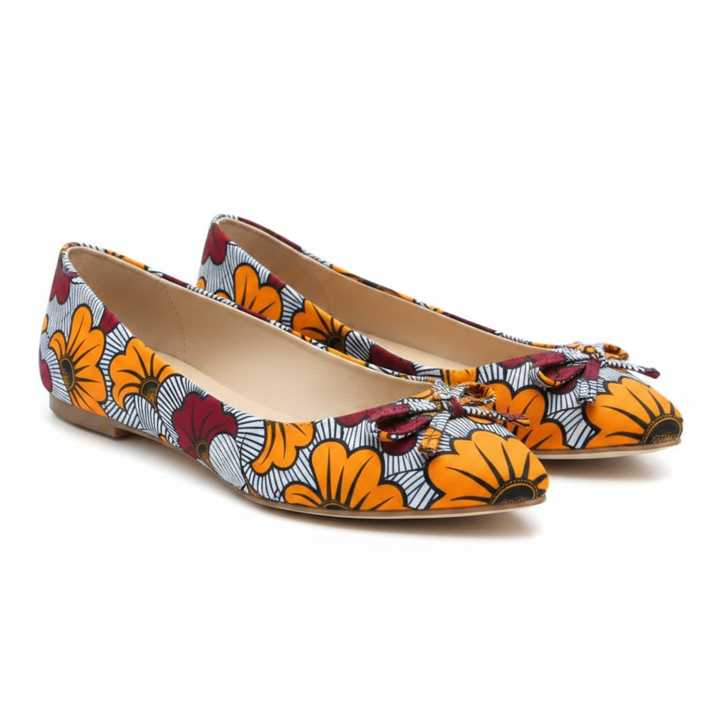 Ballerines wax floral orange bordeaux - trois quarts