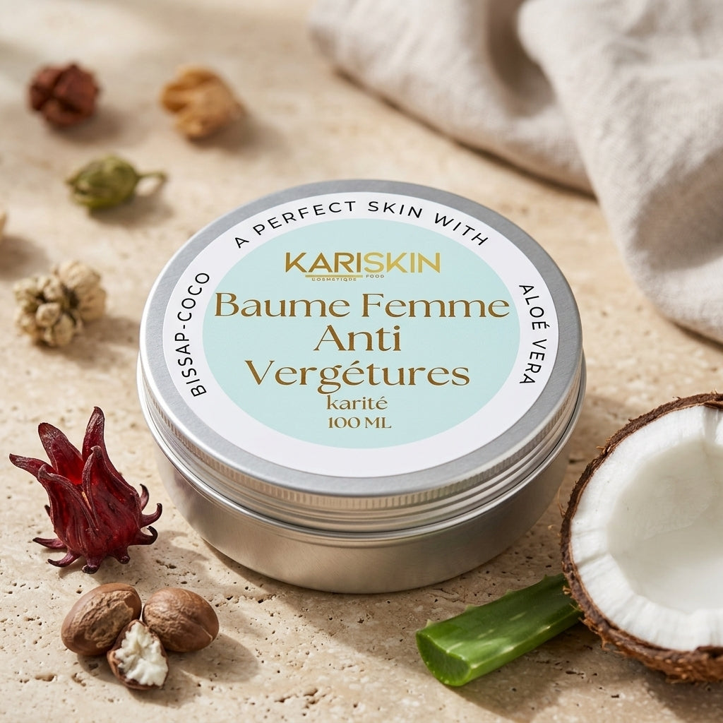 Baume Anti Vergetures au Karité | Hibiscus, Coco & Aloé Vera | 100G | Kariskin