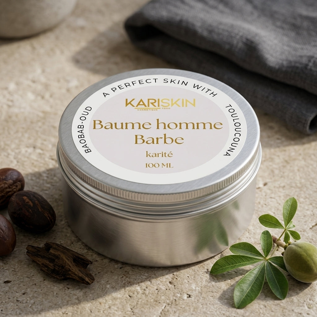 Baume Homme Karité Barbe | Huile de Baobab, Oud & Touloucouna | 100G | Kariskin