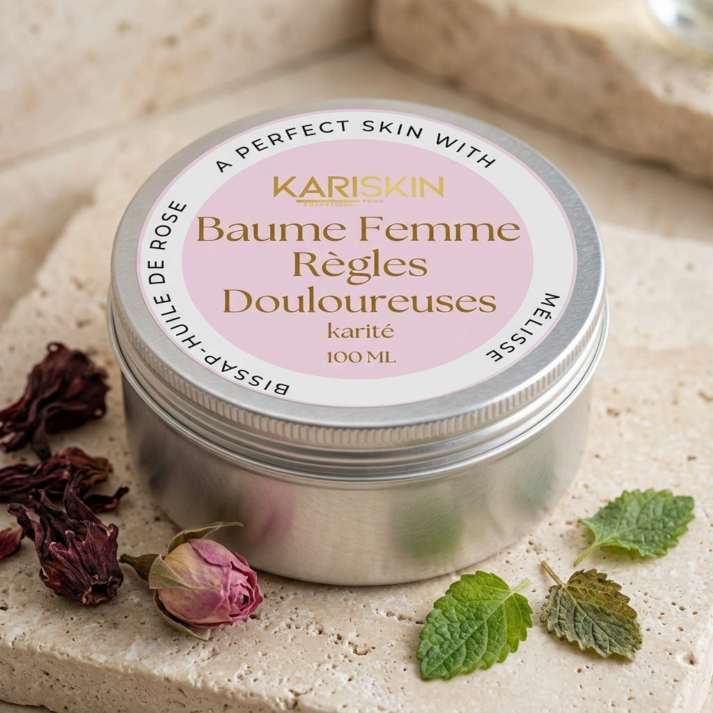 Baume Femme Karité Règles Douloureuses | Hibiscus, Rose & Mélisse | 100G | Kariskin
