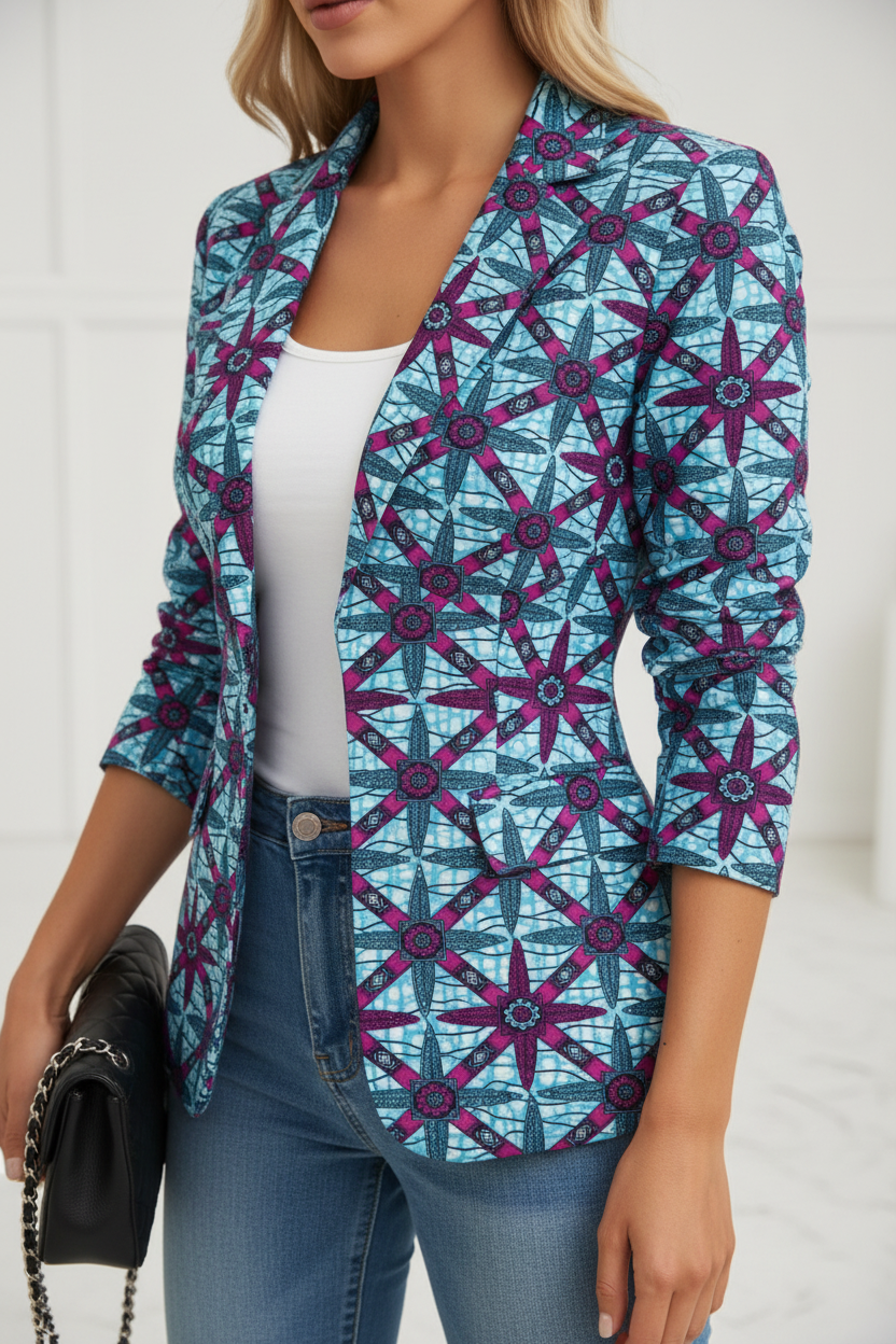 Blazer wax bleu fuchsia - trois quarts