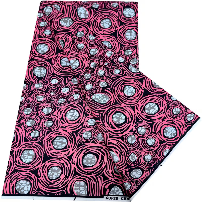 Tissu Imprimé Africain Ankara Kente – Motif Géométrique rose | 5,49 Mètres