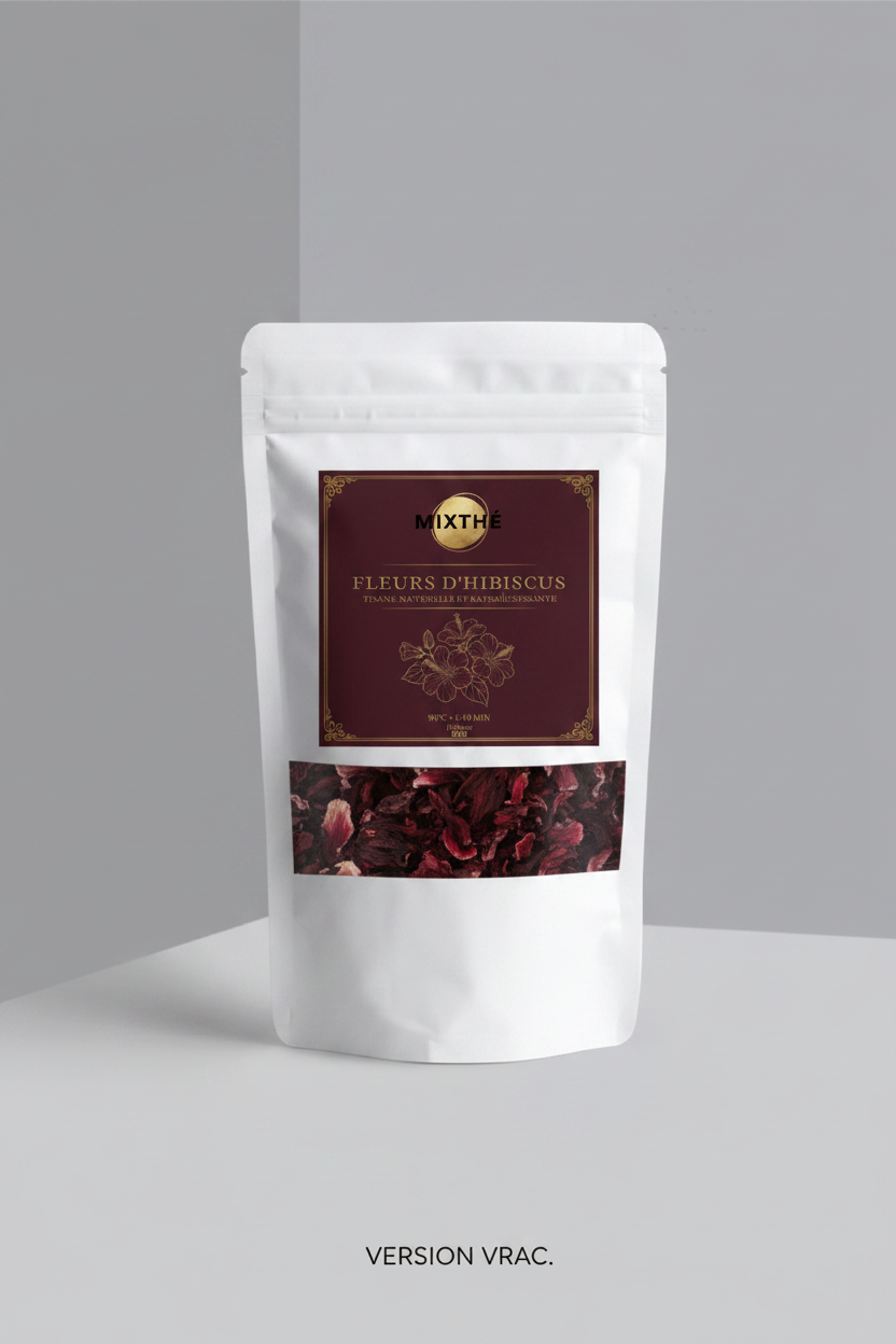 Tisane Fleurs d’Hibiscus Pure | 100% Hibiscus Séché Fruité – 90G | MixThé