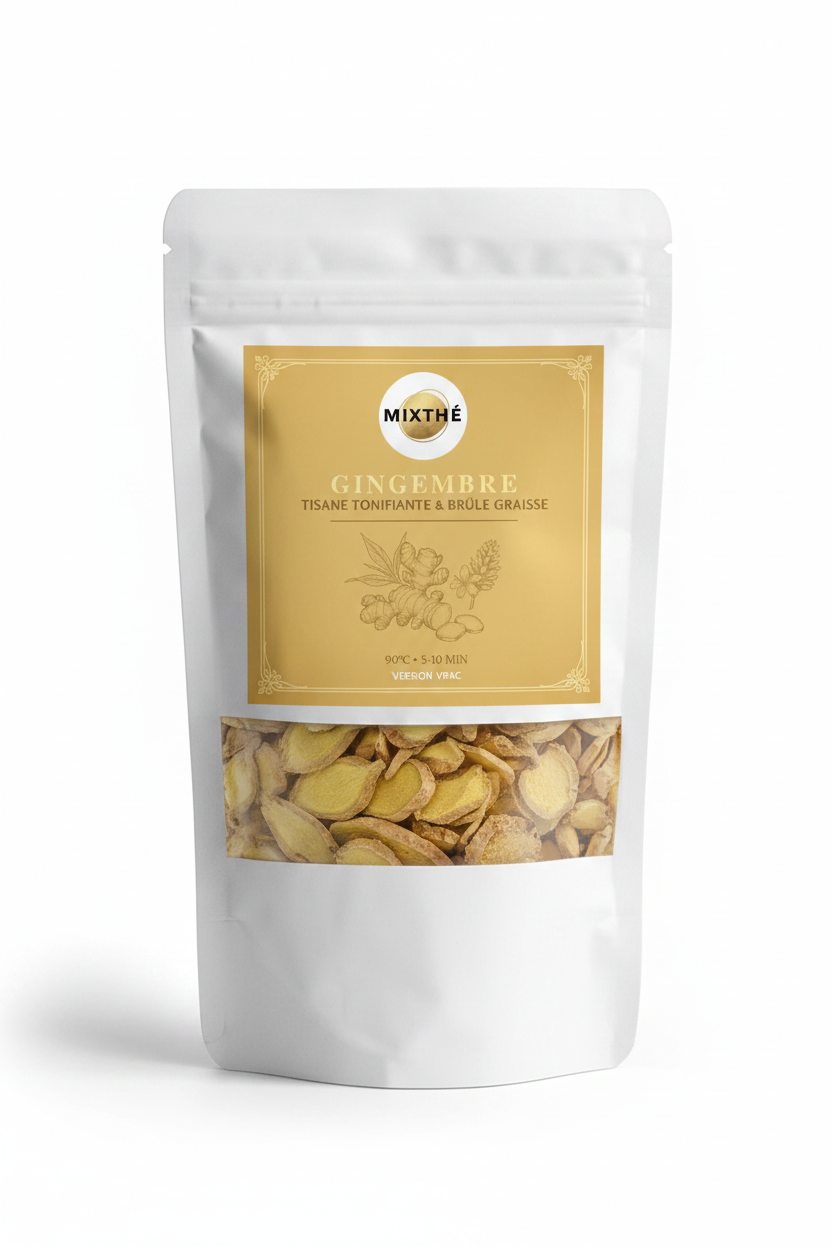 Tisane Gingembre Pure | 100% Gingembre Séché Tonifiant – 90G | MixThé