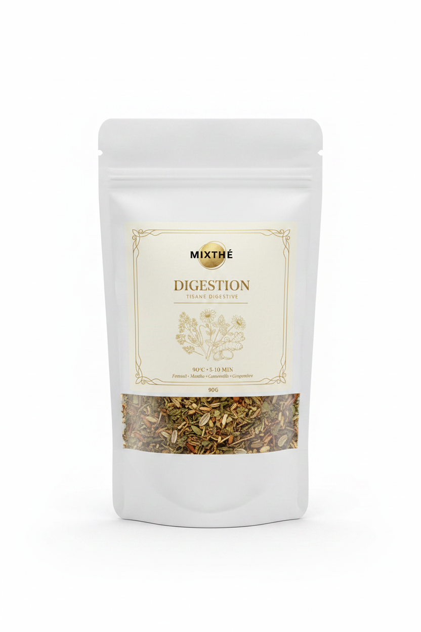 Tisane Digestion Naturelle | Fenouil, Menthe, Camomille & Gingembre – 90G | MixThé