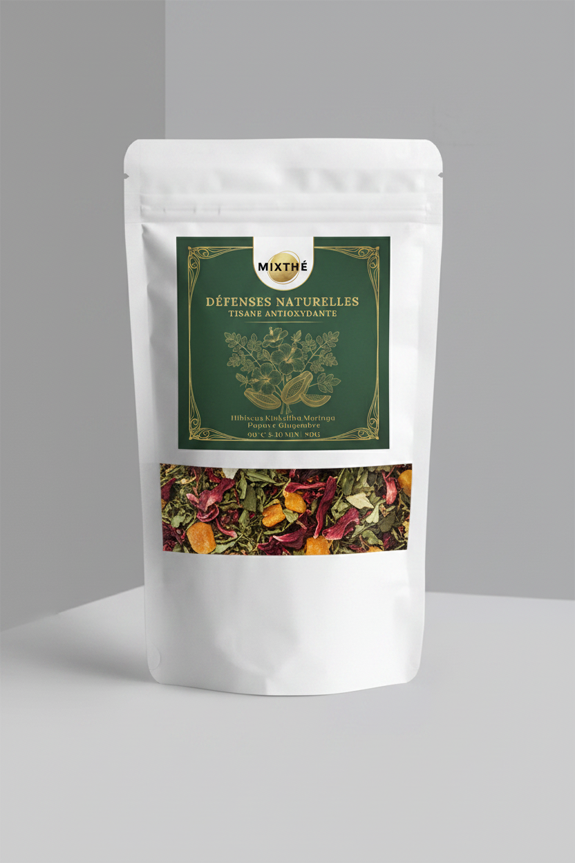 Tisane Défenses Naturelles | Hibiscus, Kinkeliba, Moringa, Papaye & Gingembre – 90G | MixThé