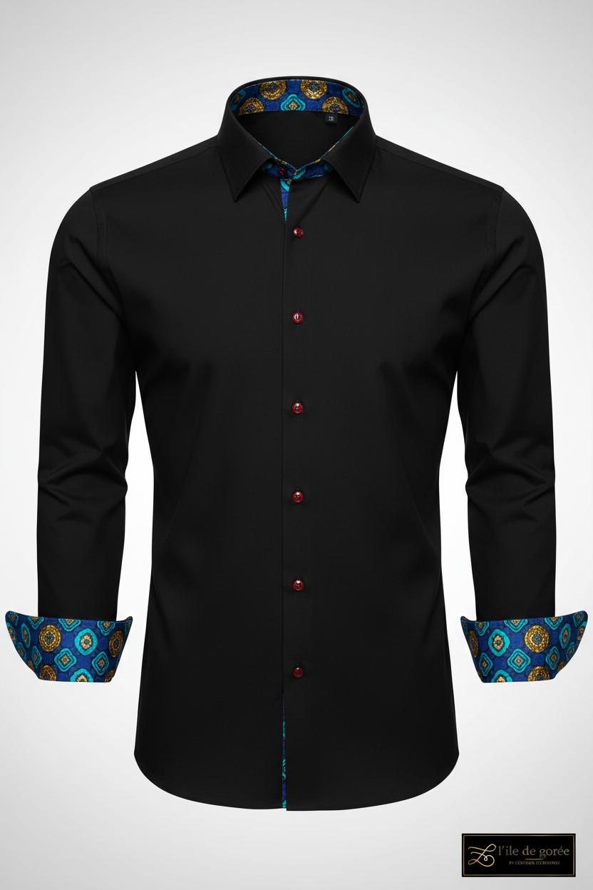 Chemise noire wax - vue de face fond clair