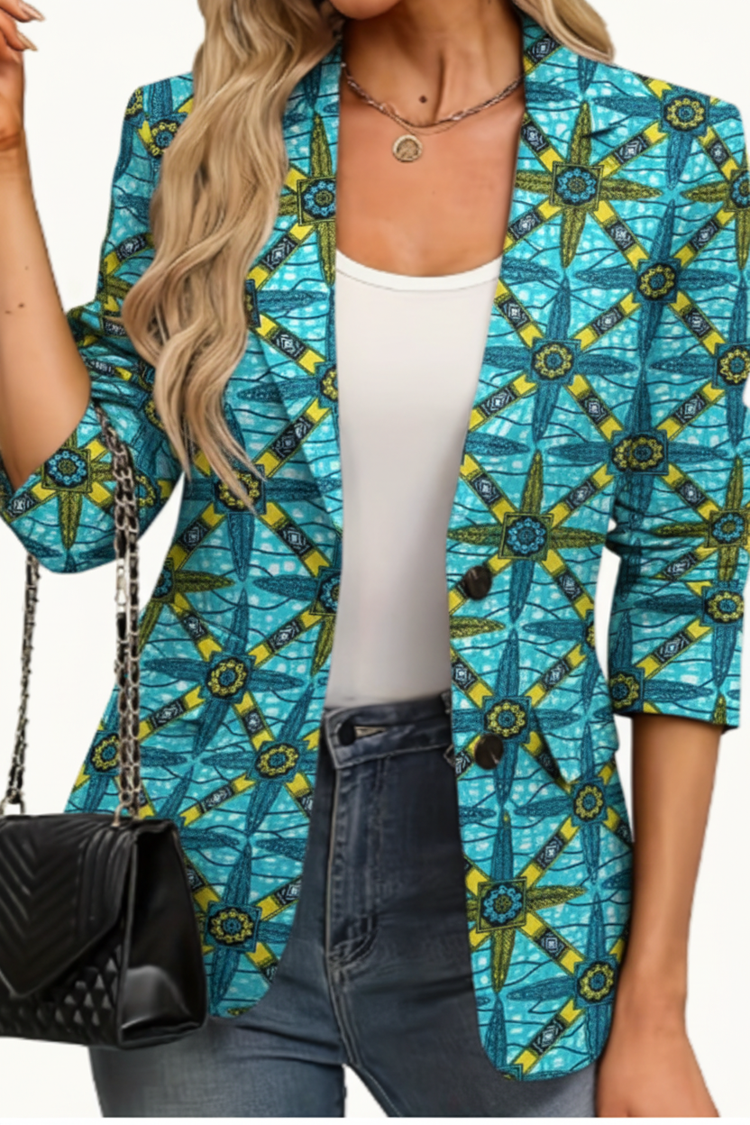Blazer wax turquoise or - vue trois quarts