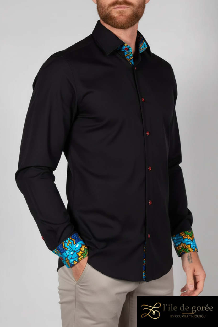 Chemise noire wax - vue trois quarts