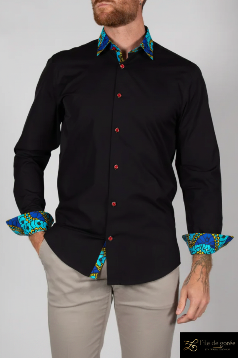 Chemise noire wax - vue de face corps entier