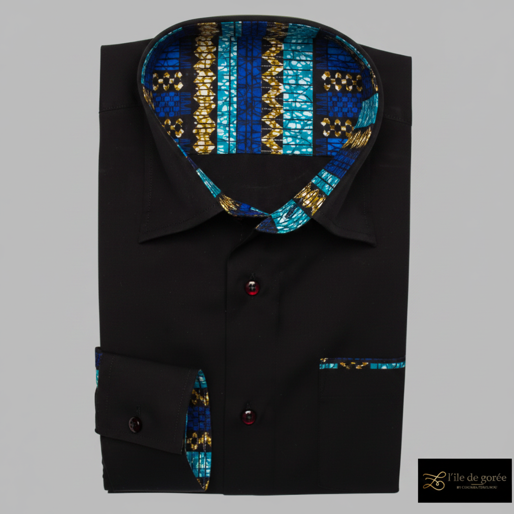 Chemise noire wax - détail col et boutons