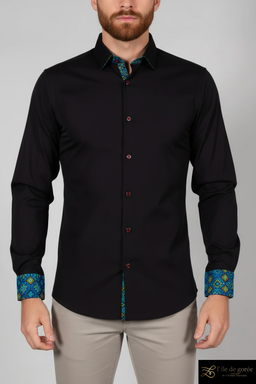 Chemise noire wax - vue de face torse