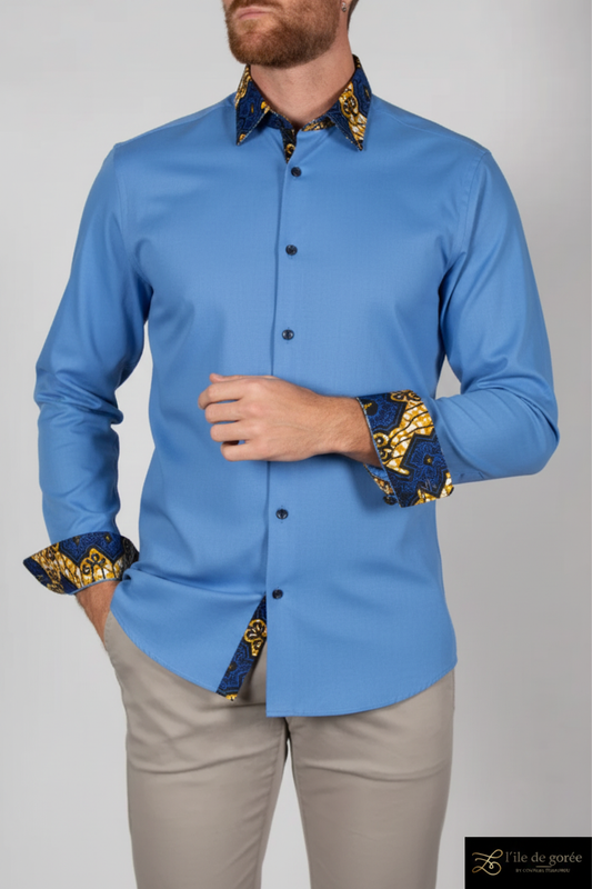 Chemise bleu ciel wax marine - face corps entier