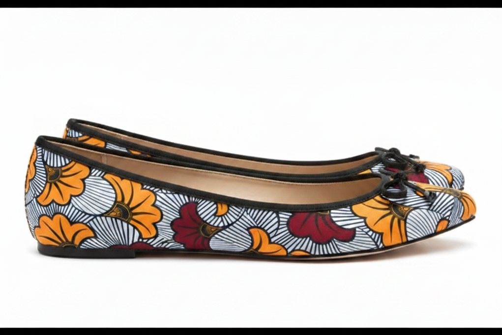 Ballerines wax floral orange bordeaux - vue de profil