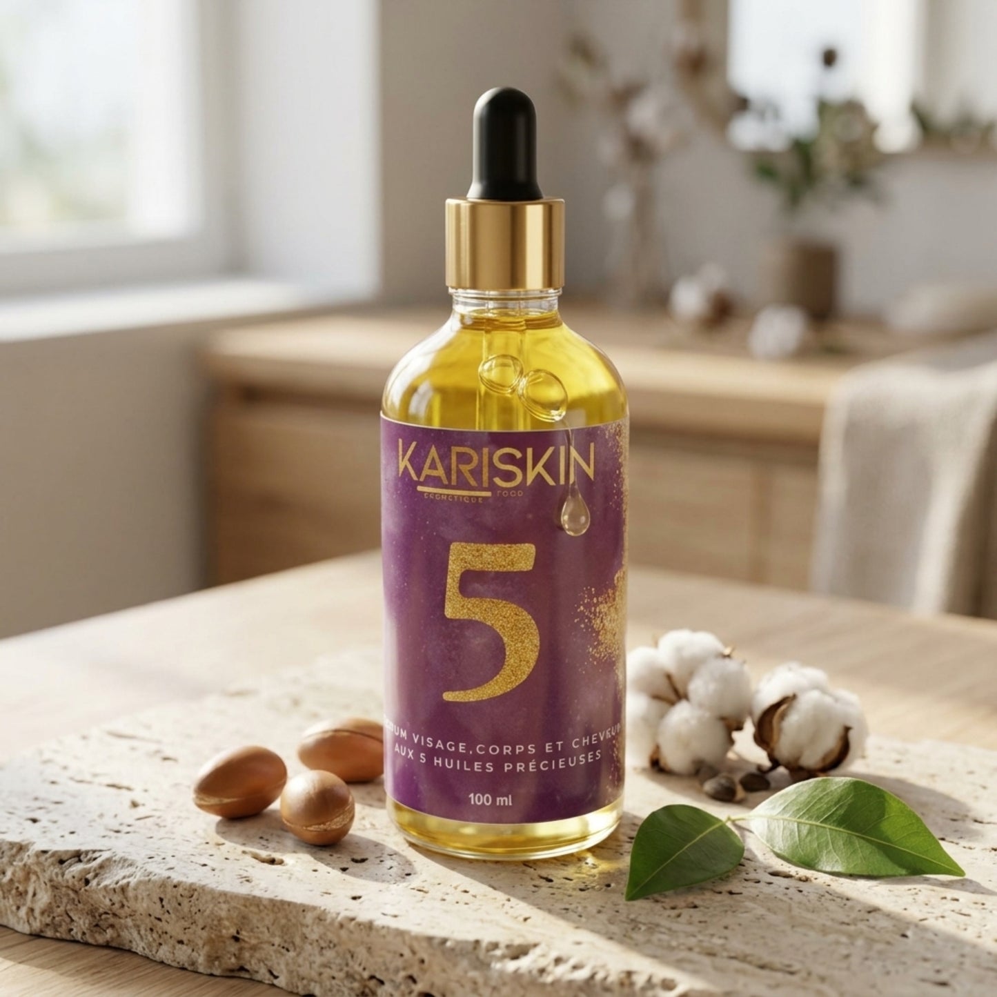 FIVE | Huile de Soin Visage Corps & Cheveux | 5 Huiles Précieuses | 100ML | Kariskin