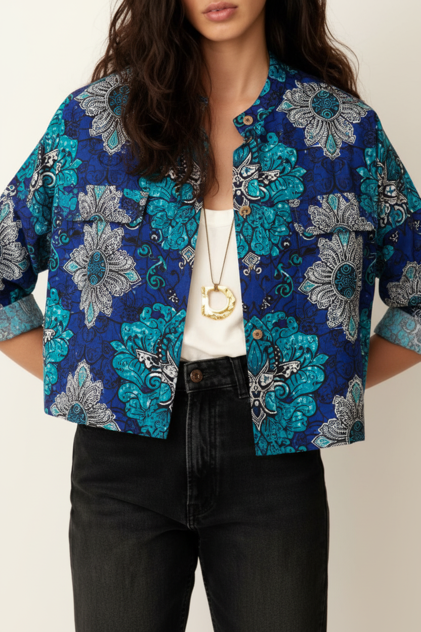 Veste wax bleu turquoise